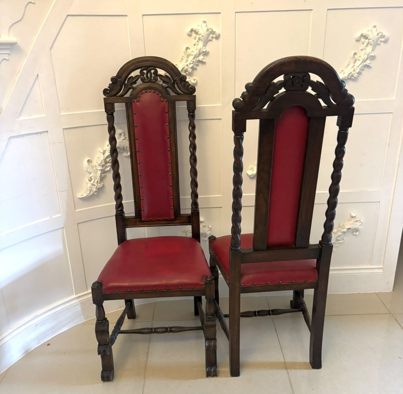 Antique Victorian Set of Six Carved Oak Barley Twist Dining Chairs - Image 5