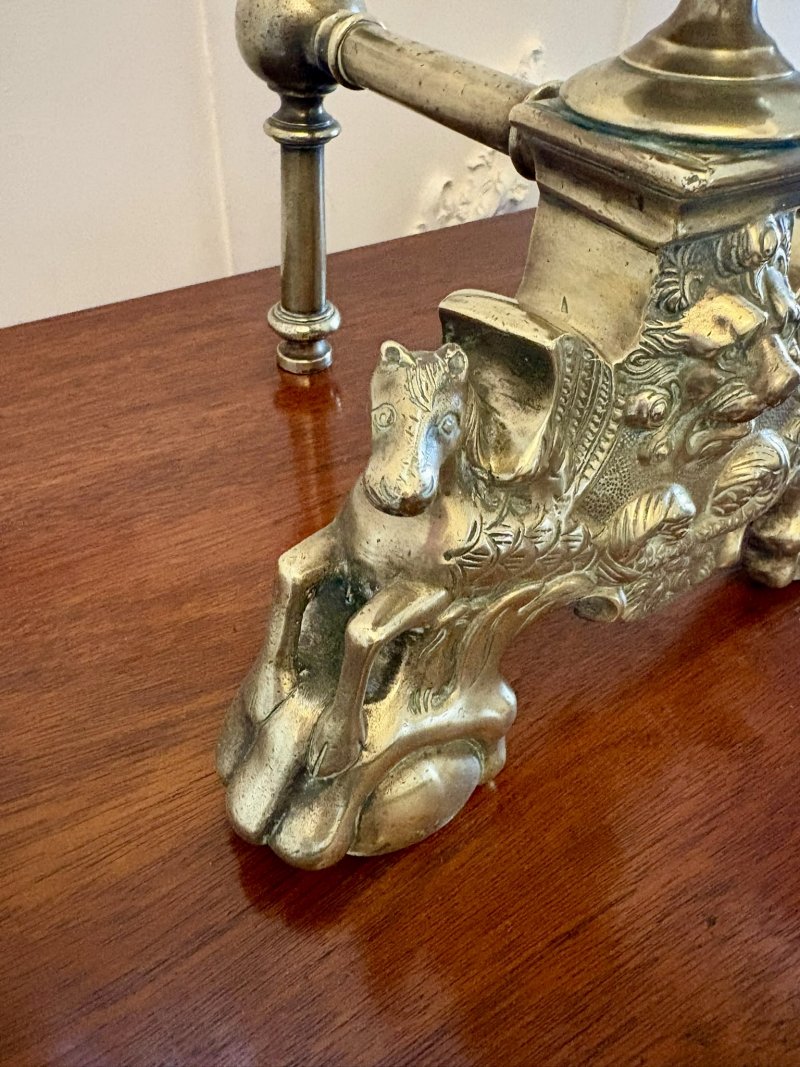 Antique Victorian Large Ornate Brass Fire Dogs And irons - Image 13