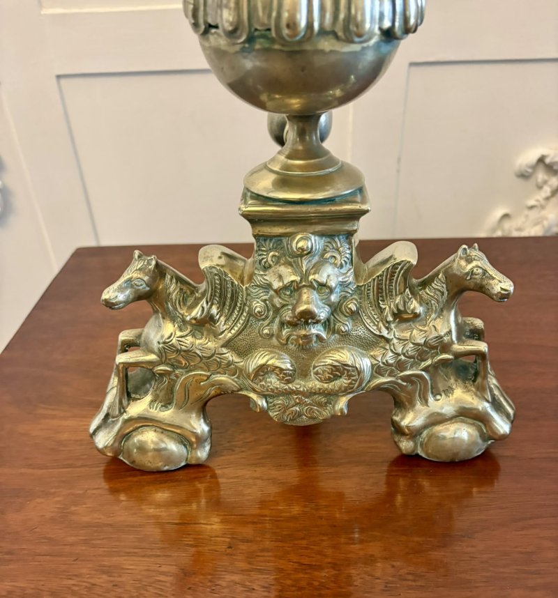 Antique Victorian Large Ornate Brass Fire Dogs And irons - Image 6
