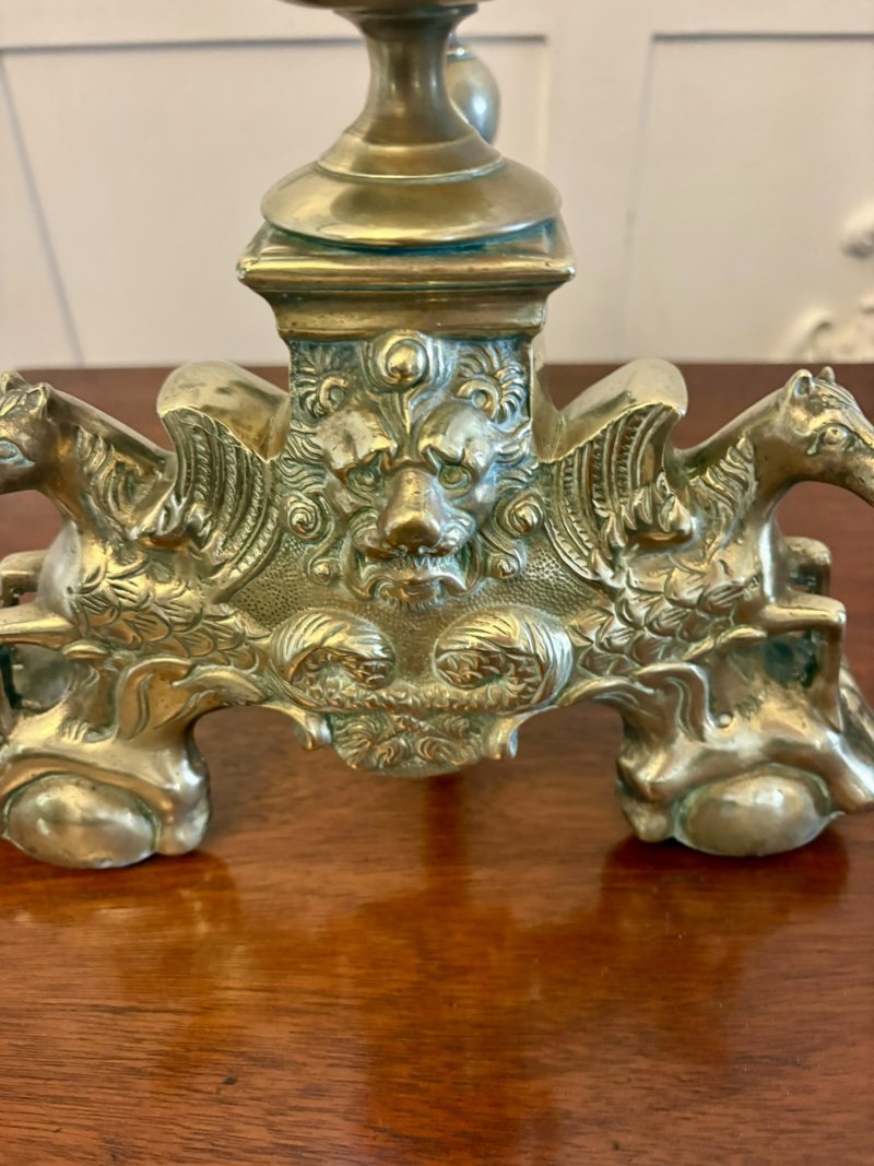 Antique Victorian Large Ornate Brass Fire Dogs And irons - Image 12