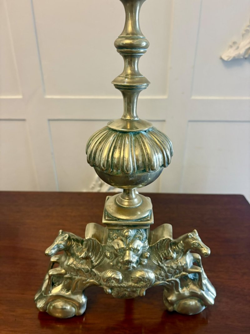 Antique Victorian Large Ornate Brass Fire Dogs And irons - Image 7