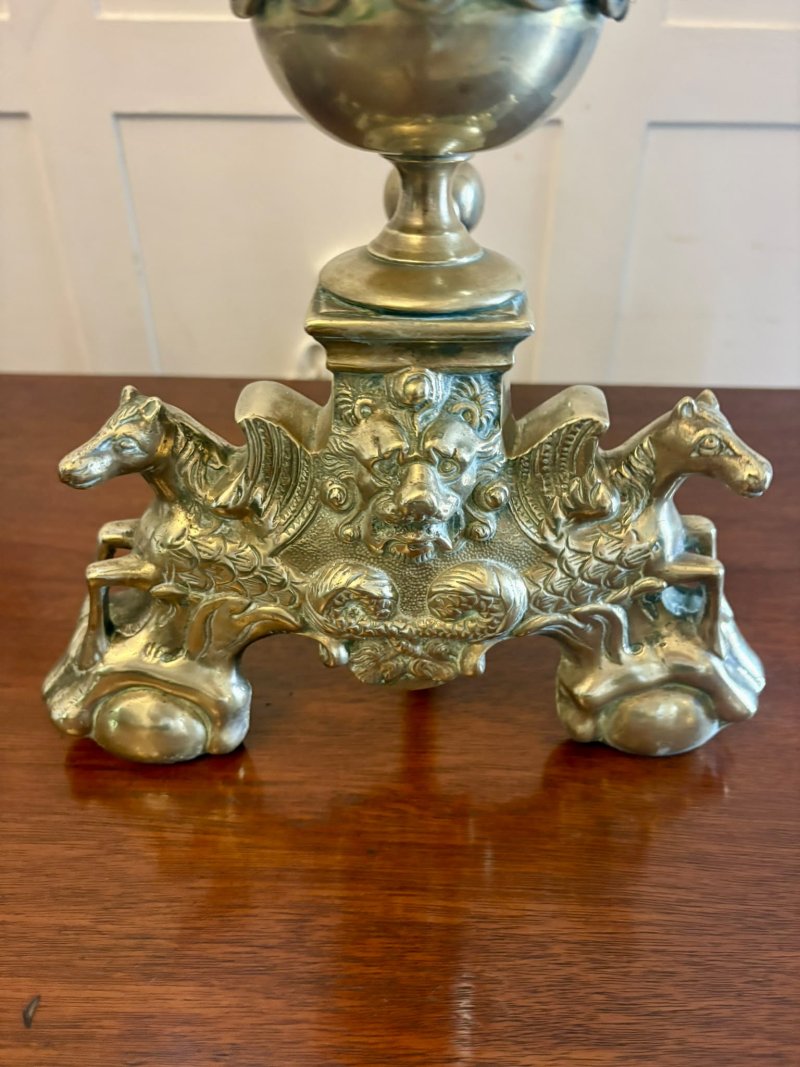 Antique Victorian Large Ornate Brass Fire Dogs And irons - Image 11