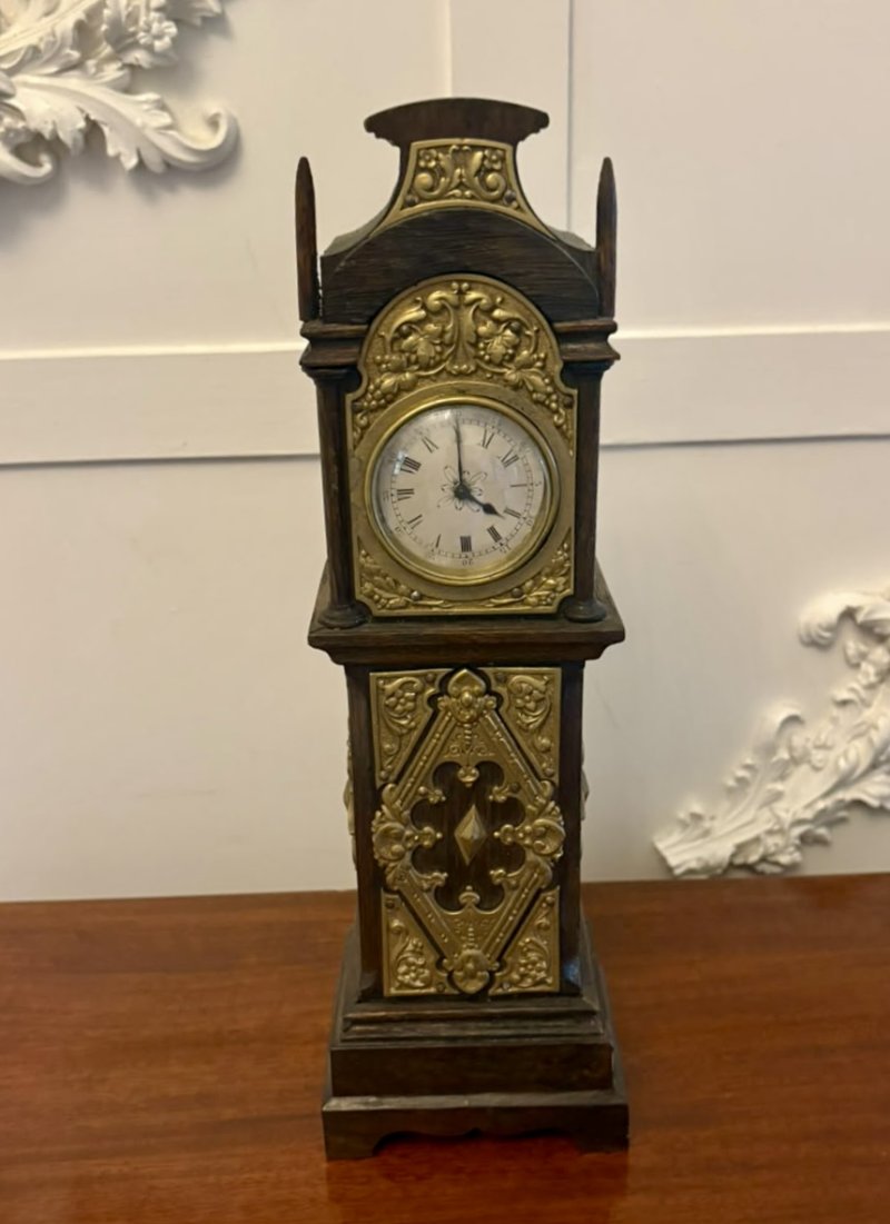 Antique Victorian Miniature Grandfather Longcase Table Clock