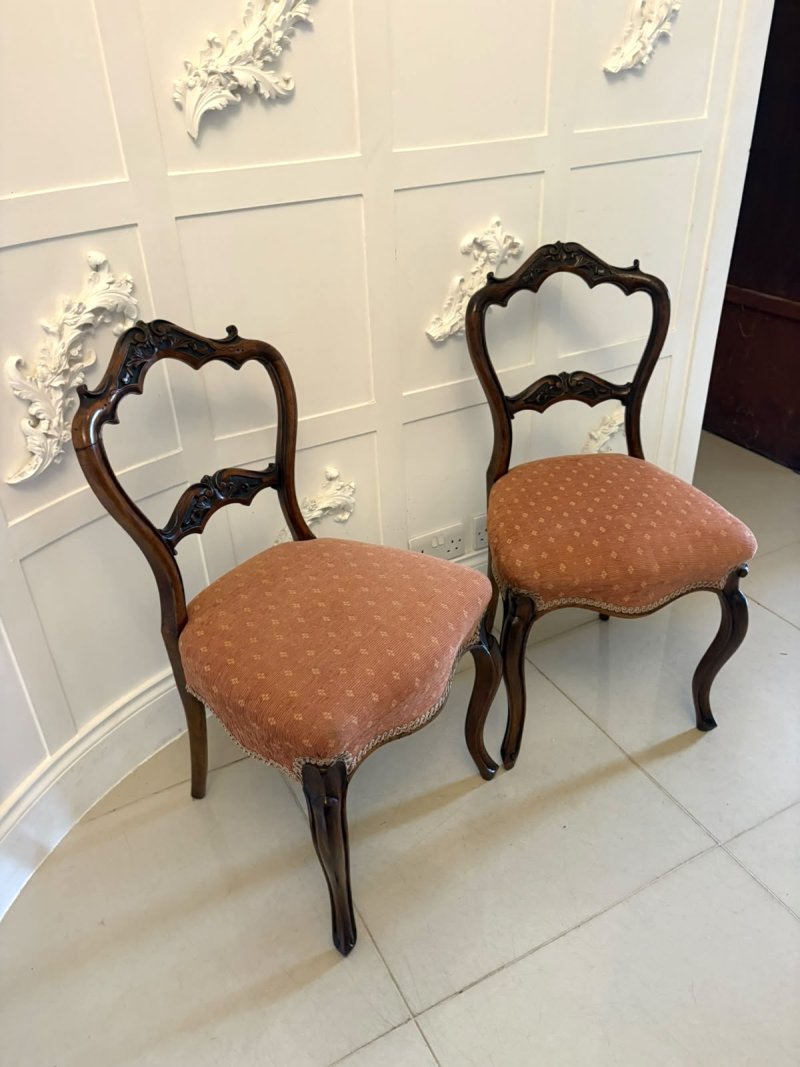 Antique Victorian Pair of Carved Walnut Side Chairs - Image 4