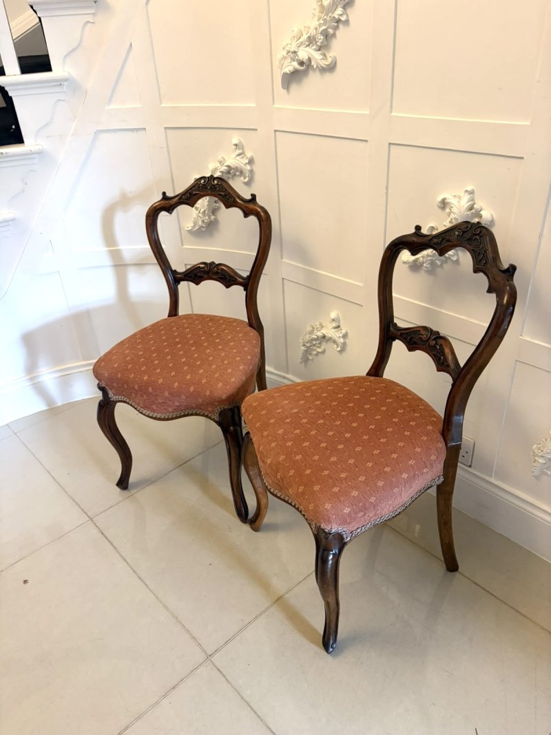 Antique Victorian Pair of Carved Walnut Side Chairs - Image 5