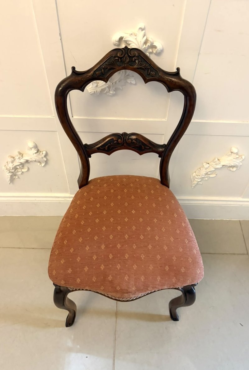 Antique Victorian Pair of Carved Walnut Side Chairs - Image 8