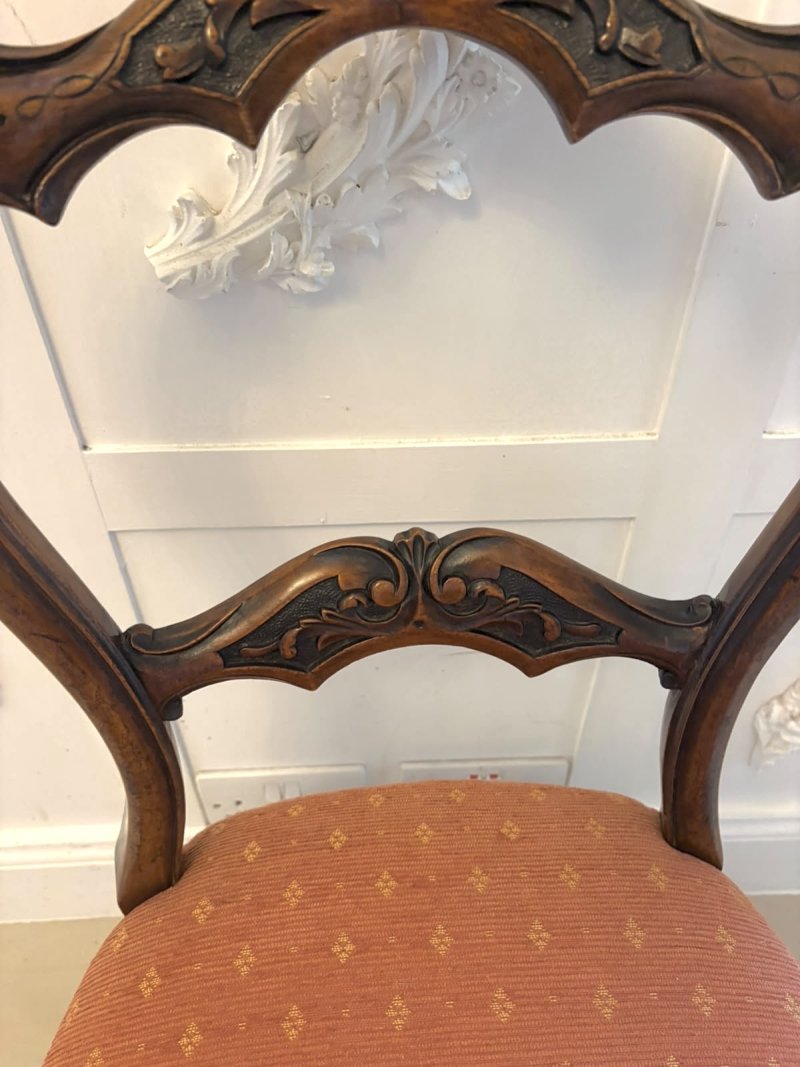 Antique Victorian Pair of Carved Walnut Side Chairs - Image 9