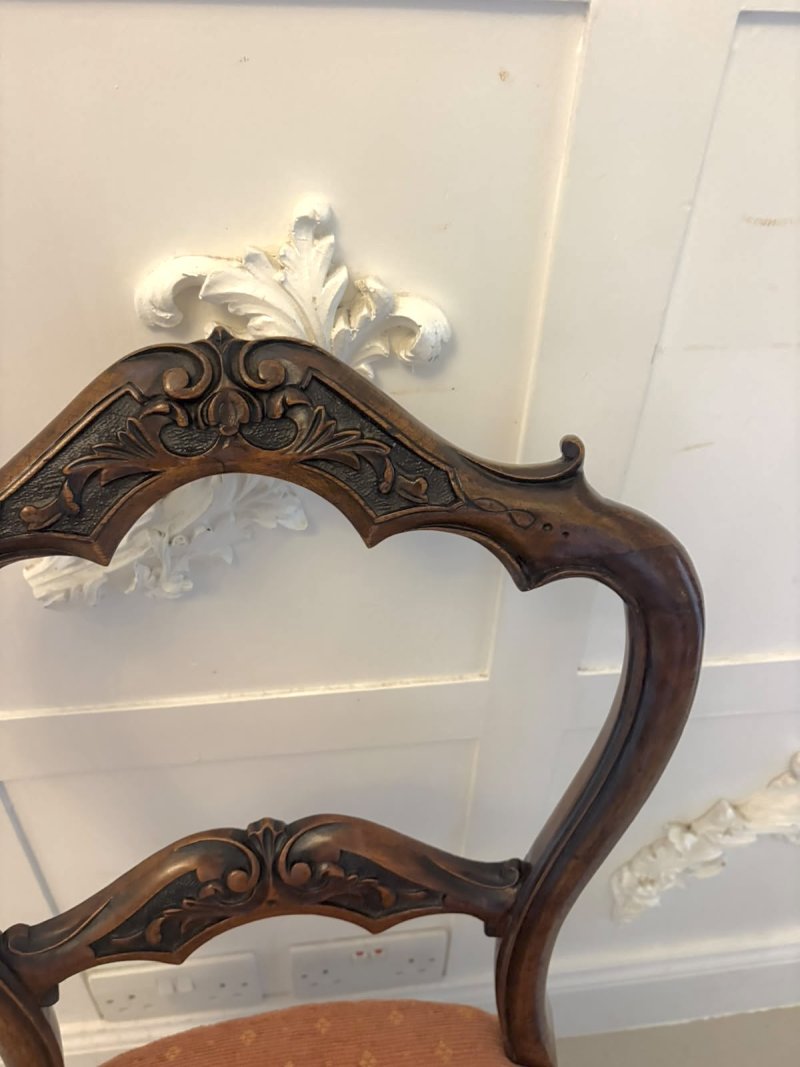 Antique Victorian Pair of Carved Walnut Side Chairs - Image 15