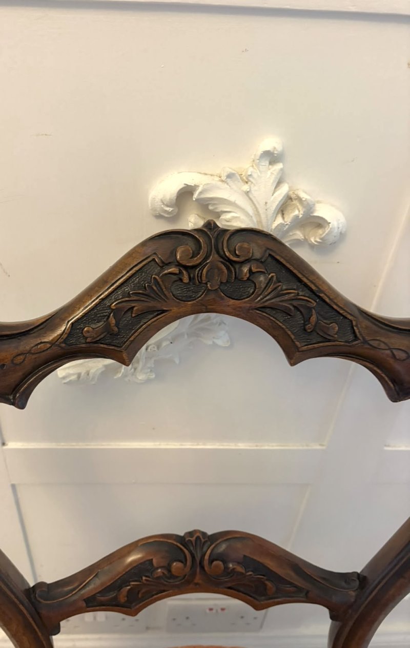 Antique Victorian Pair of Carved Walnut Side Chairs - Image 14