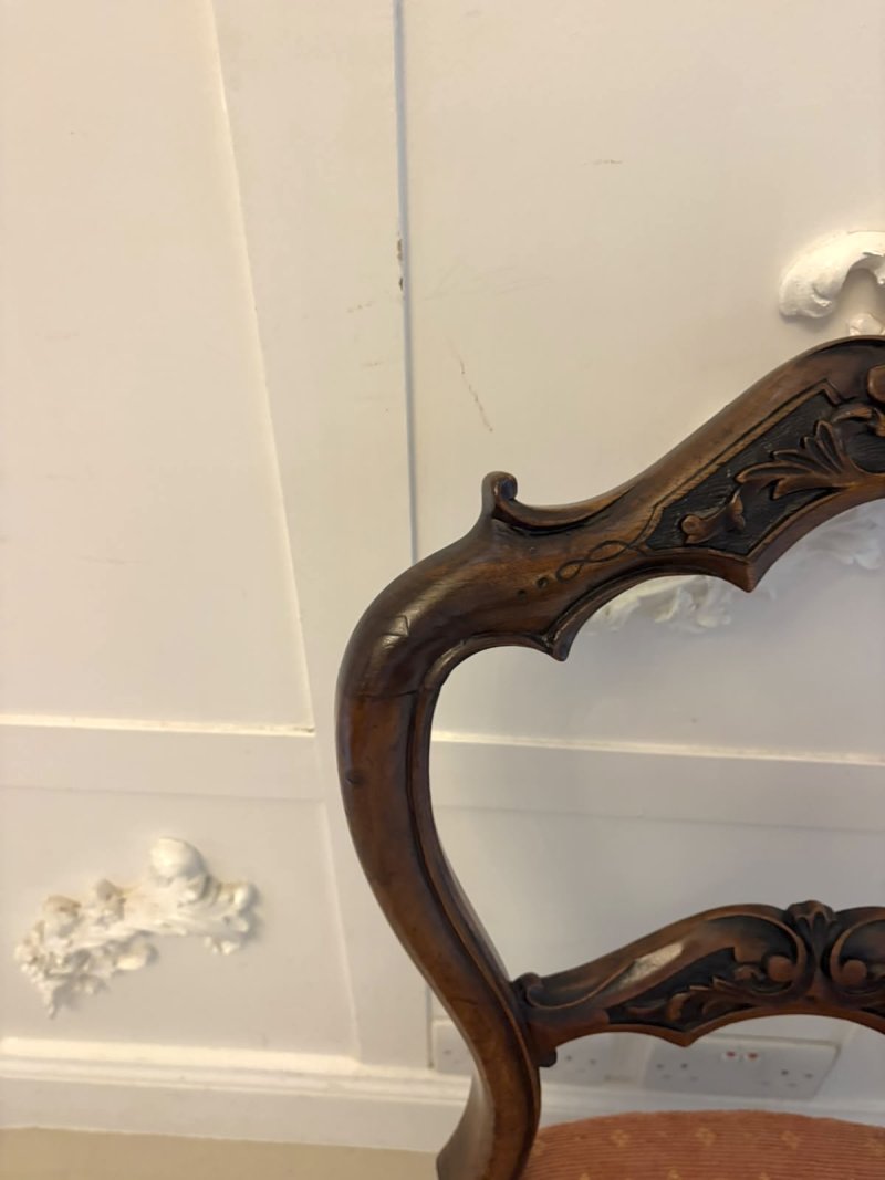 Antique Victorian Pair of Carved Walnut Side Chairs - Image 13