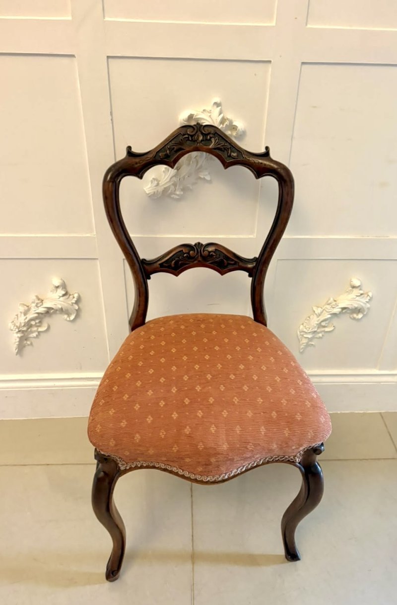 Antique Victorian Pair of Carved Walnut Side Chairs - Image 10