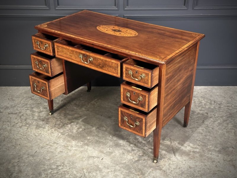 18th Century Marquetry Inlaid Mahogany Writing Desk - Image 11