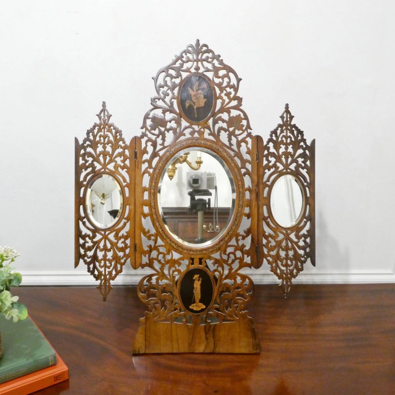 Italian Fretted Walnut Dressing Table Mirror