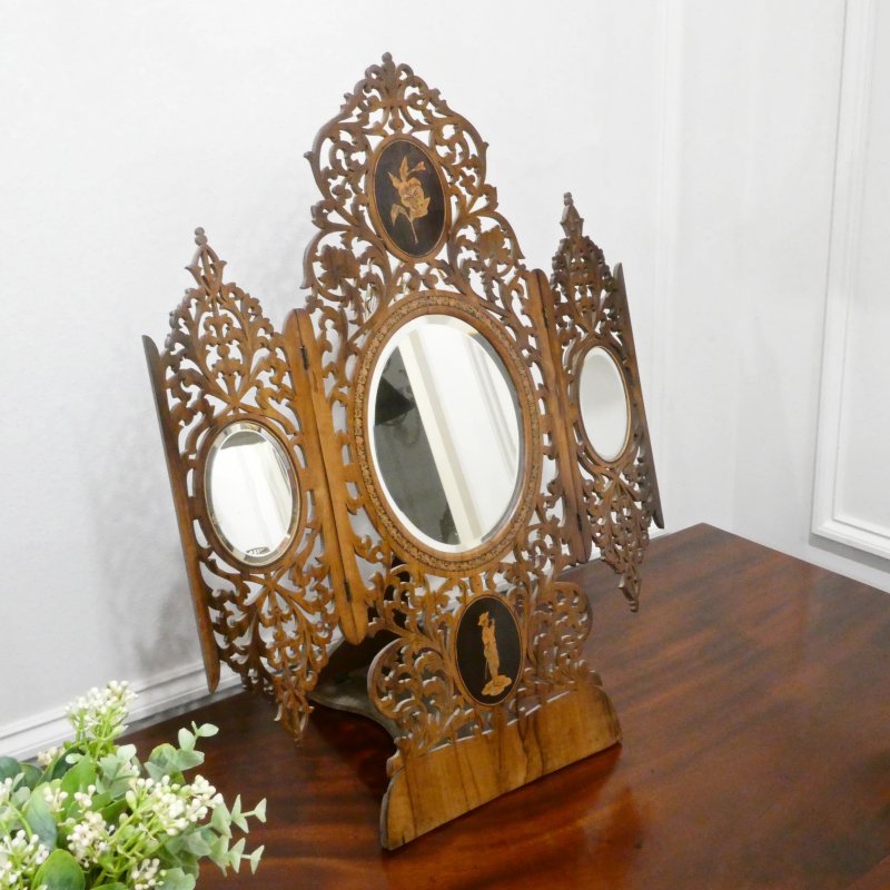 Italian Fretted Walnut Dressing Table Mirror - Image 2