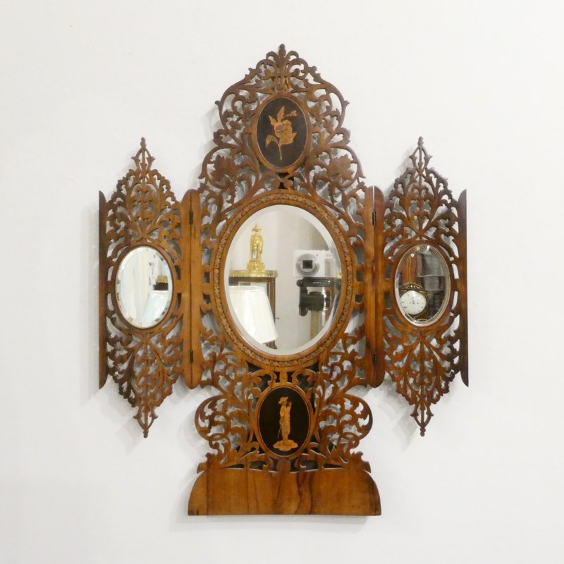 Italian Fretted Walnut Dressing Table Mirror - Image 13