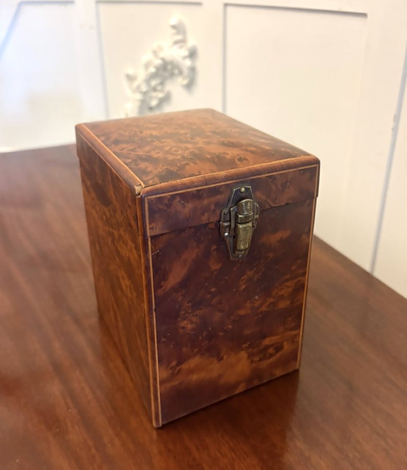 Antique Victorian Amboyna Wood Travelling Tea Caddy