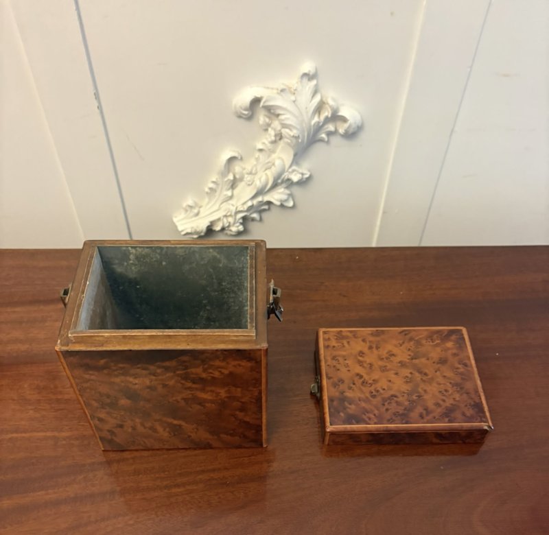 Antique Victorian Amboyna Wood Travelling Tea Caddy - Image 8