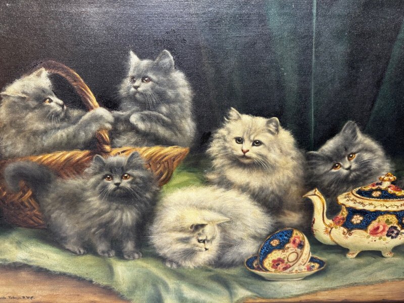 Decorative Persian Cat and Kittens Oil Painting Agnes Augusta Talboys - Image 7