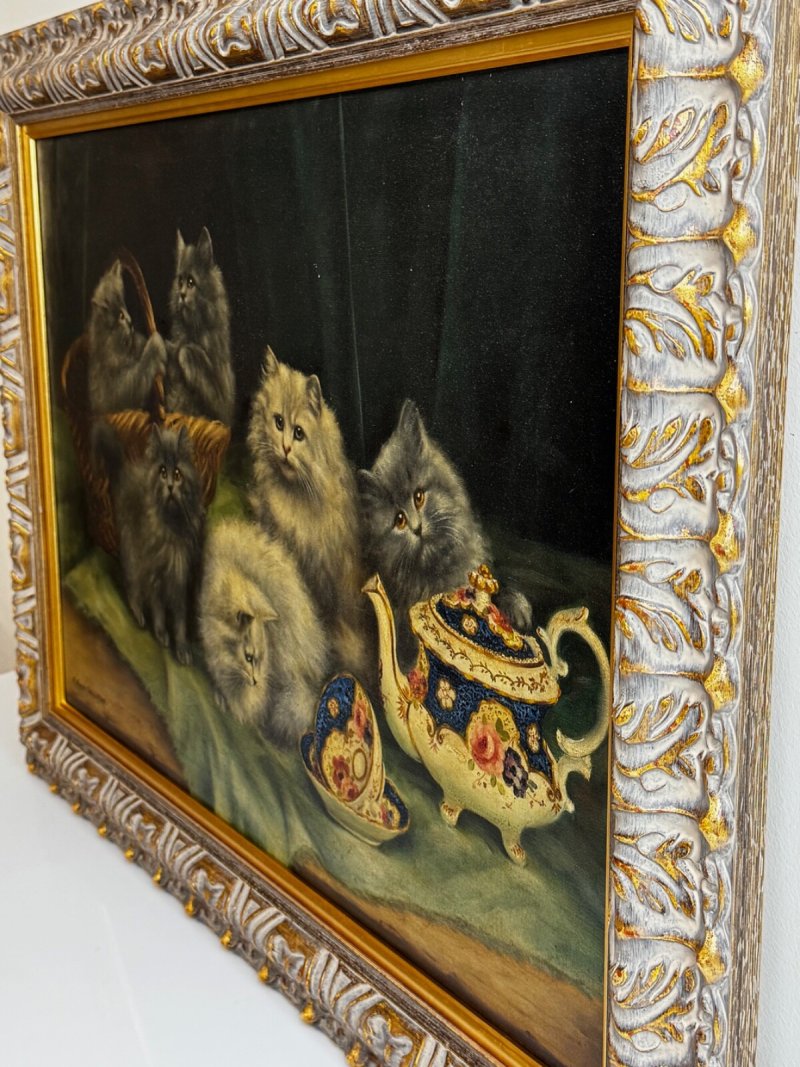 Decorative Persian Cat and Kittens Oil Painting Agnes Augusta Talboys - Image 8