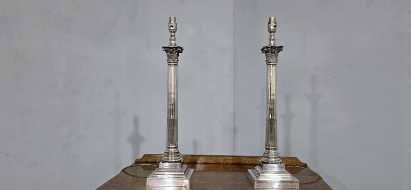 Top Quality Pair Silver Plated Table Lamps - Image 3