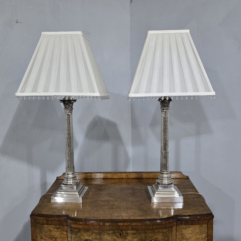 Top Quality Pair Silver Plated Table Lamps - Image 7