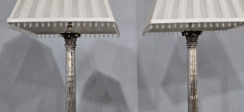 Top Quality Pair Silver Plated Table Lamps - Image 11