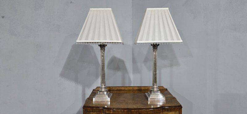 Top Quality Pair Silver Plated Table Lamps - Image 8