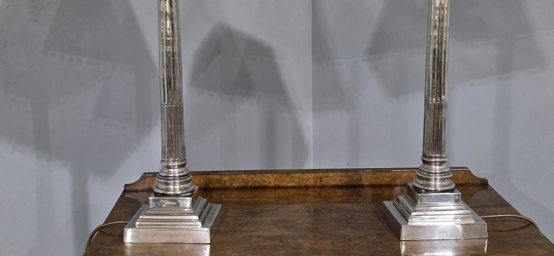 Top Quality Pair Silver Plated Table Lamps - Image 12
