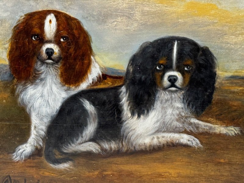 English Country House King Charles Spaniels Victorian Oil Painting Circa 1880 - Image 2