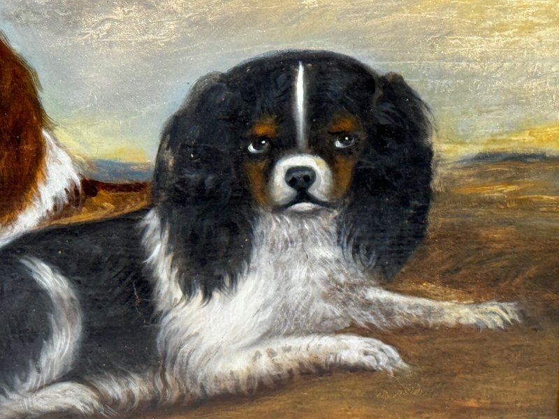 English Country House King Charles Spaniels Victorian Oil Painting Circa 1880 - Image 12