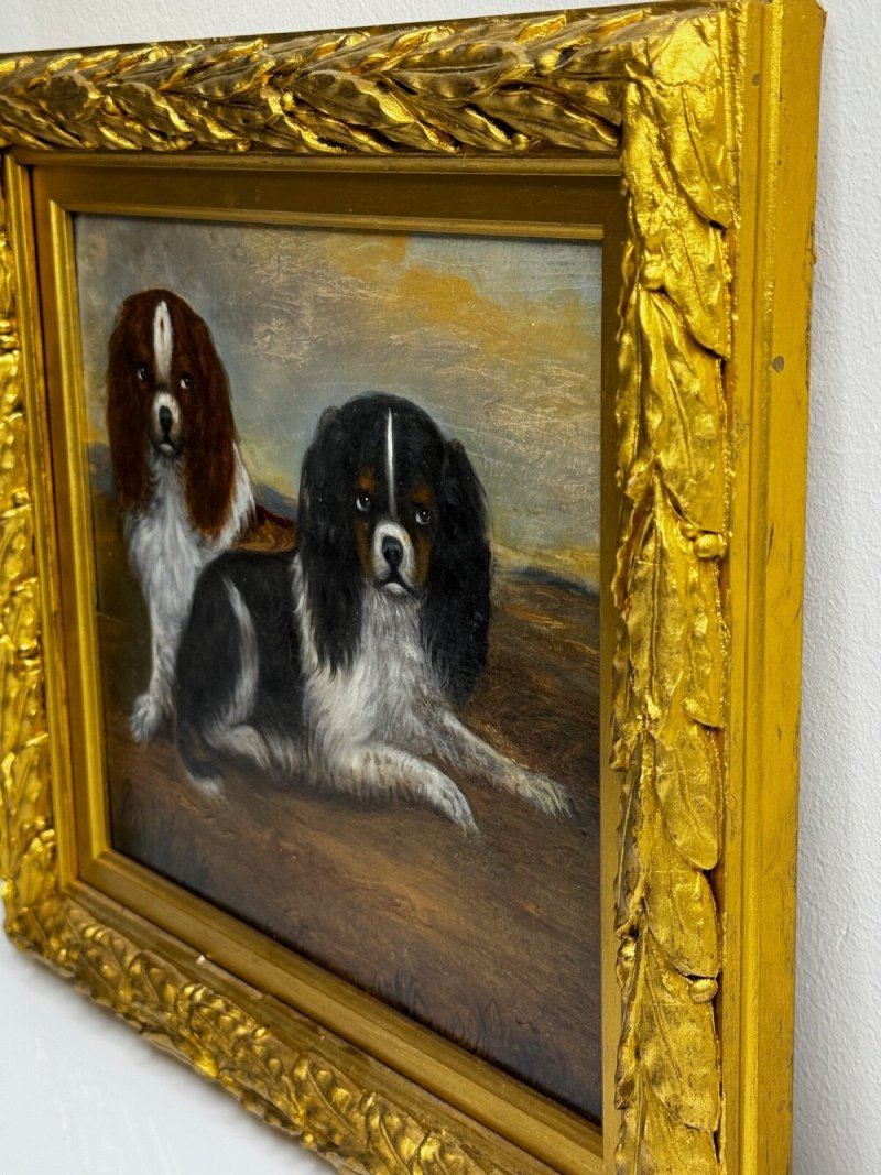 English Country House King Charles Spaniels Victorian Oil Painting Circa 1880 - Image 15