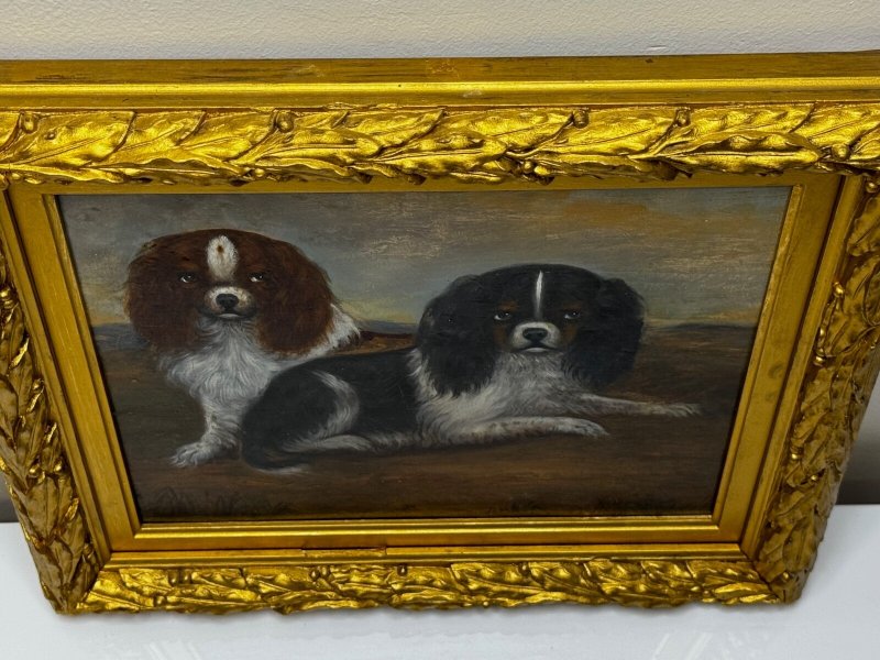 English Country House King Charles Spaniels Victorian Oil Painting Circa 1880 - Image 16