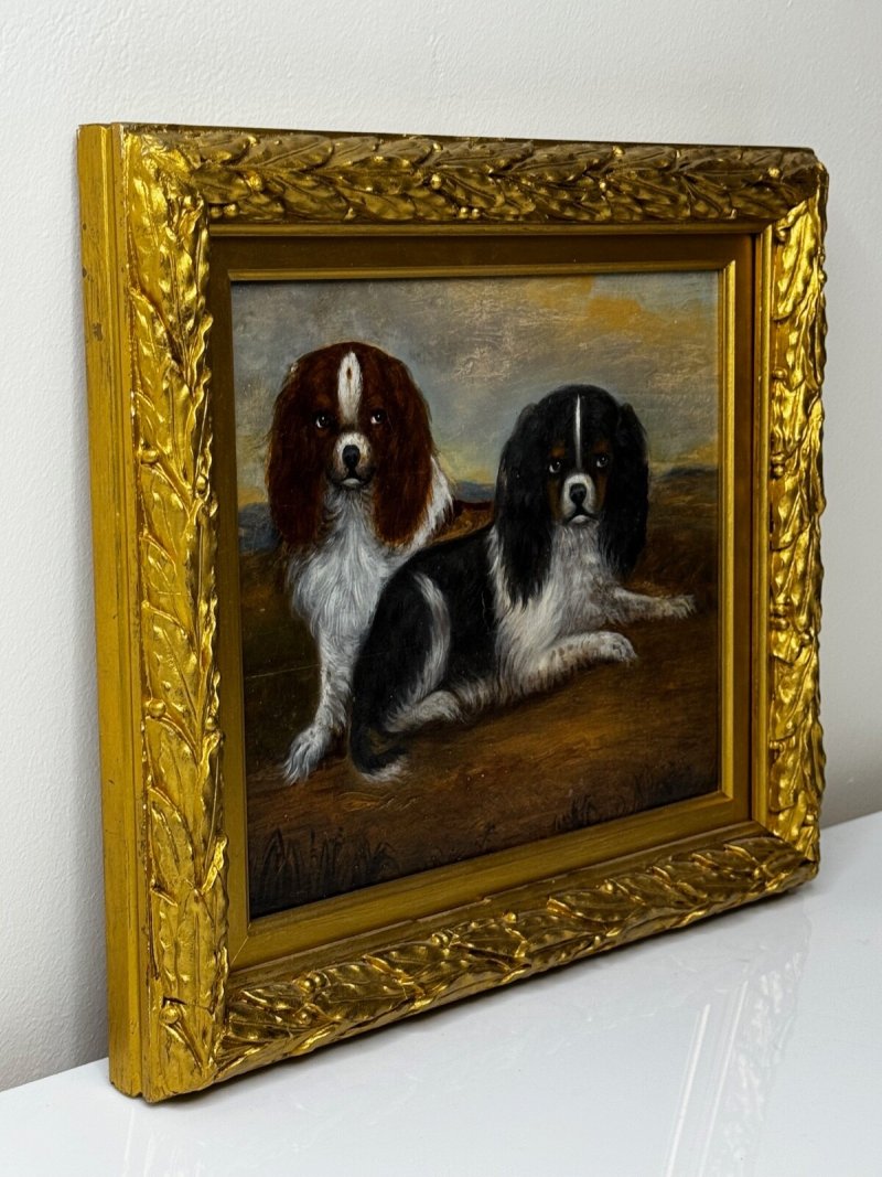 English Country House King Charles Spaniels Victorian Oil Painting Circa 1880 - Image 17