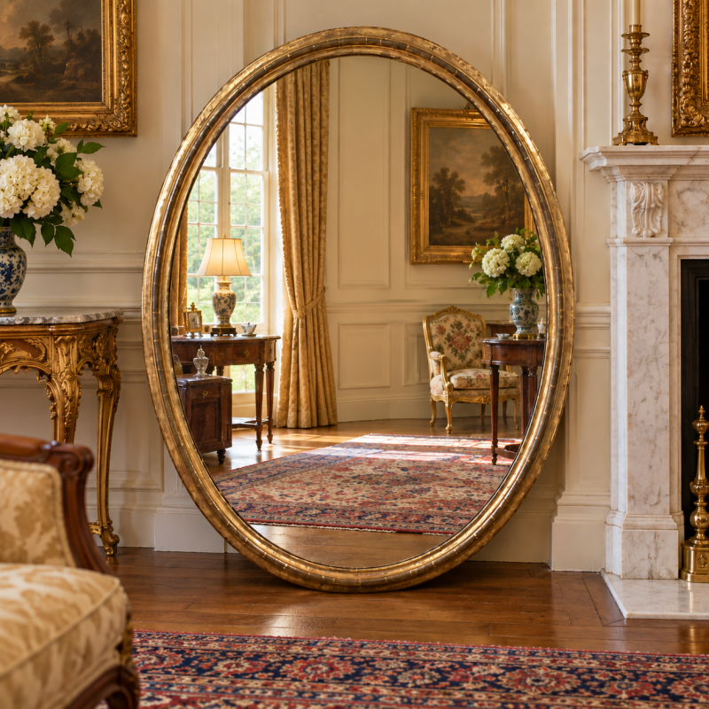 A Very Large 19Th Century Oval Mirror