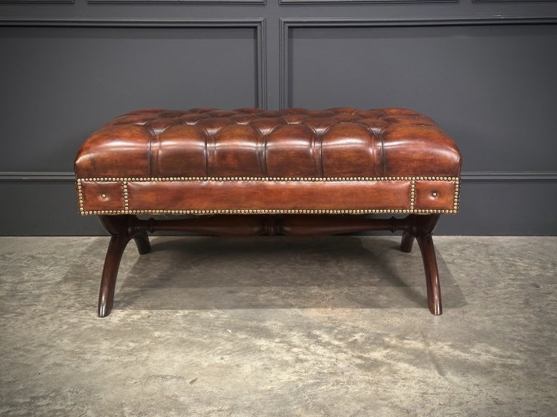 Hand Dyed Buttoned Leather Footstool - Image 2