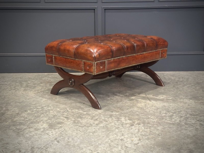 Hand Dyed Buttoned Leather Footstool - Image 5