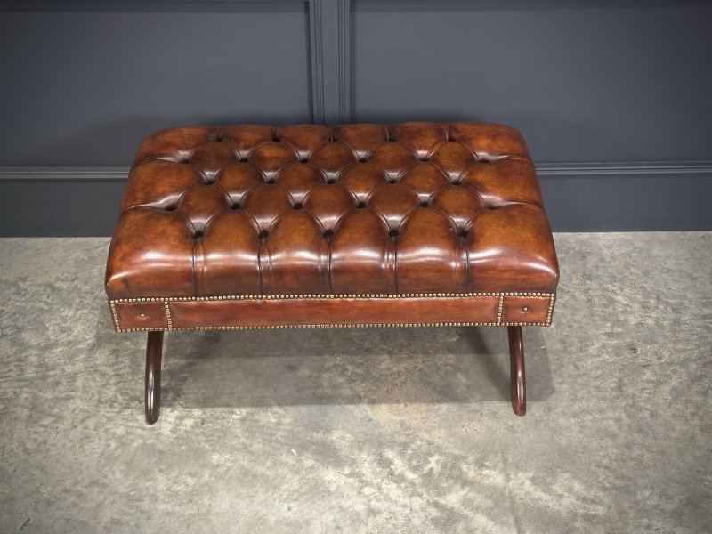 Hand Dyed Buttoned Leather Footstool - Image 4
