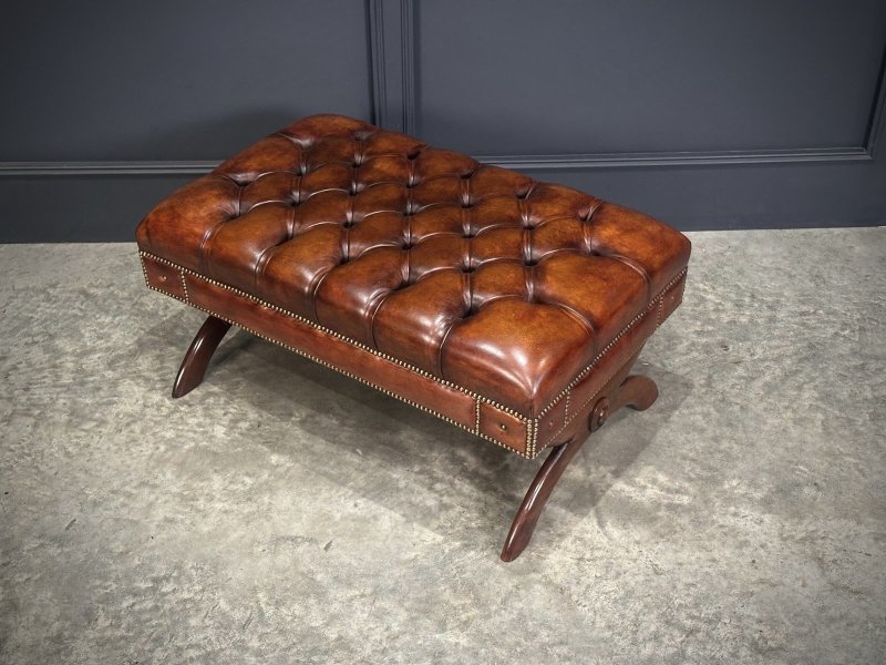 Hand Dyed Buttoned Leather Footstool - Image 6