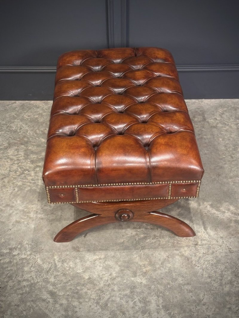Hand Dyed Buttoned Leather Footstool - Image 7