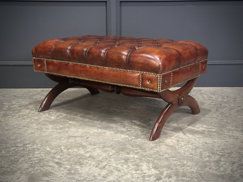 Hand Dyed Buttoned Leather Footstool - Image 9