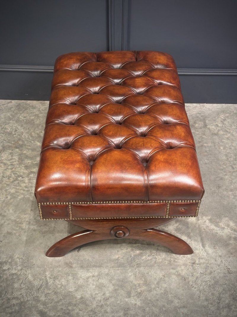 Hand Dyed Buttoned Leather Footstool - Image 10