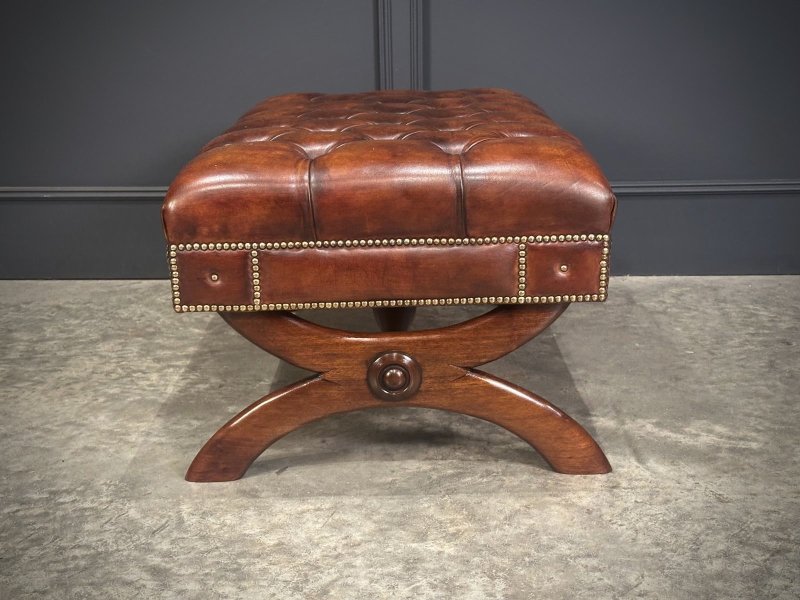 Hand Dyed Buttoned Leather Footstool - Image 12
