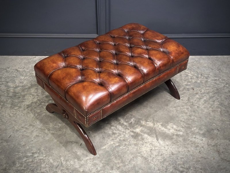 Hand Dyed Buttoned Leather Footstool - Image 11