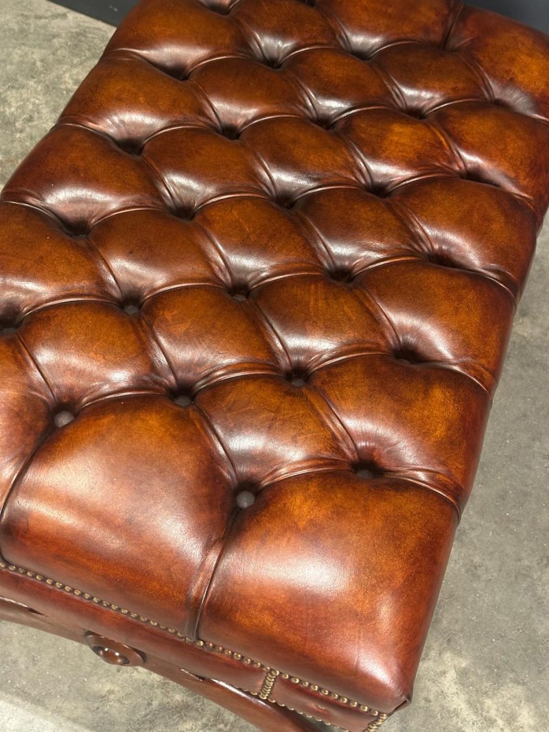 Hand Dyed Buttoned Leather Footstool - Image 8
