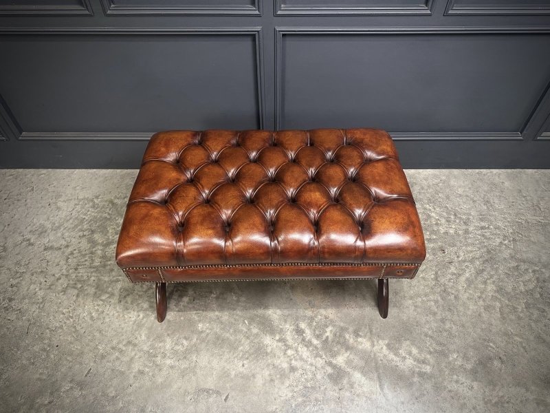 Hand Dyed Buttoned Leather Footstool - Image 13