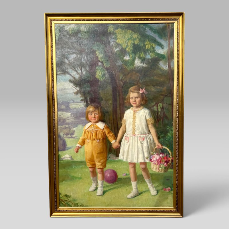 British Portrait Oil Painting of the Turbutt Children by George F. Bird, 1929 - Image 2