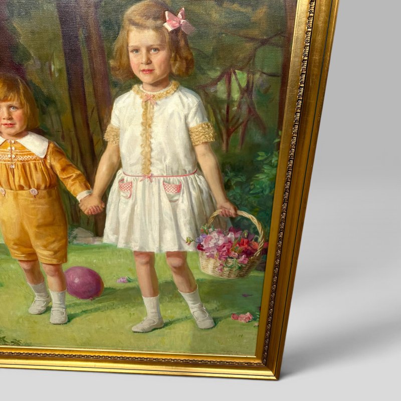 British Portrait Oil Painting of the Turbutt Children by George F. Bird, 1929 - Image 7