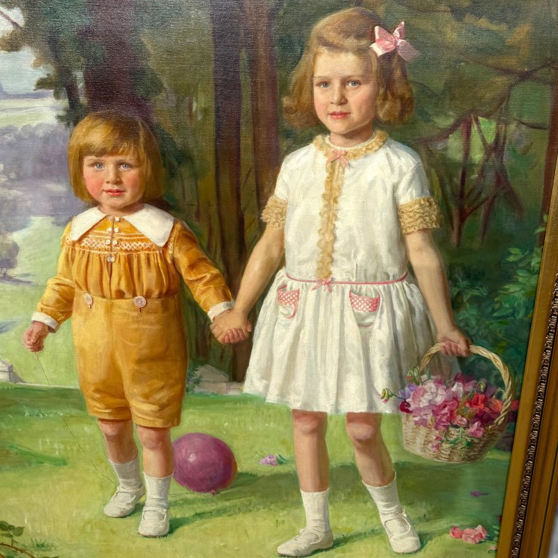 British Portrait Oil Painting of the Turbutt Children by George F. Bird, 1929 - Image 11