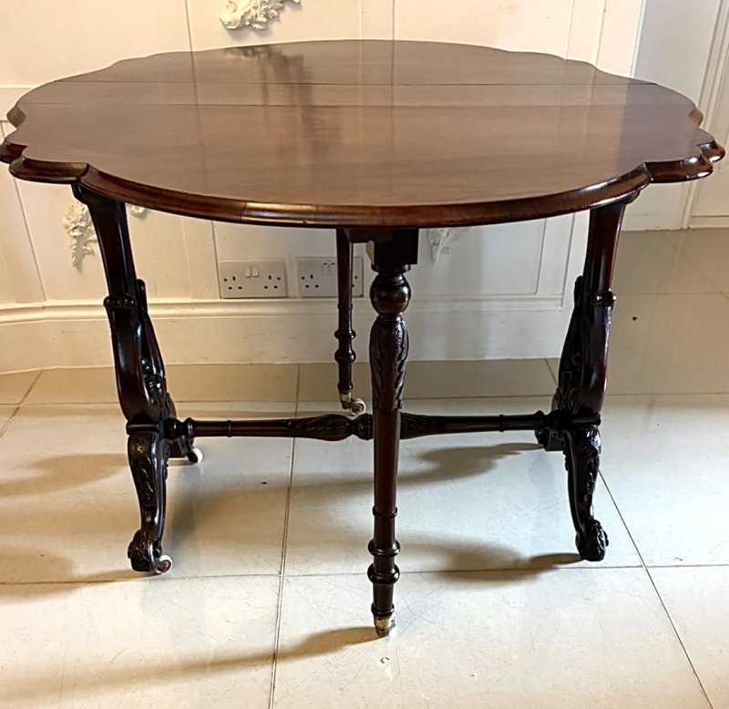 Antique Victorian Rosewood Drop Leaf Sutherland Occasional Table - Image 6
