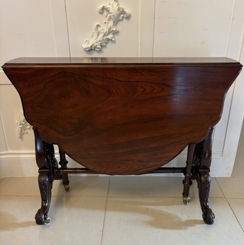 Antique Victorian Rosewood Drop Leaf Sutherland Occasional Table - Image 3